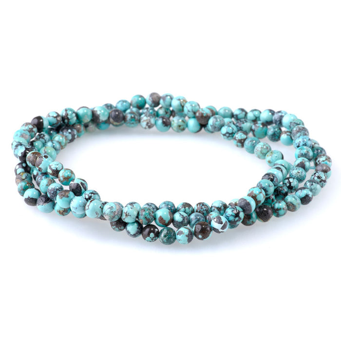 Hubei Turquoise 4mm Blue with Brown Round - 24 Inch