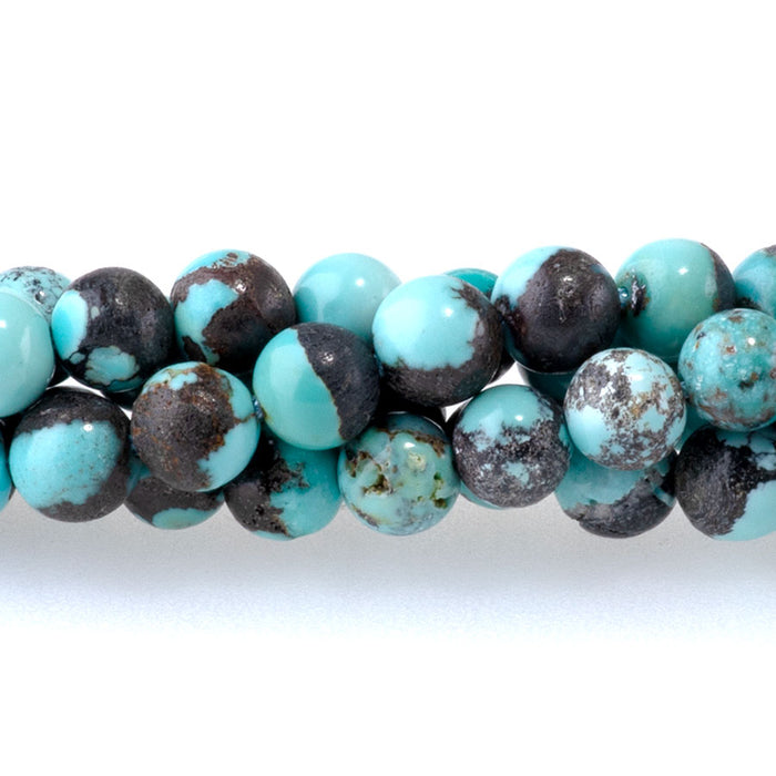 Hubei Turquoise 4mm Blue with Brown Round - 24 Inch