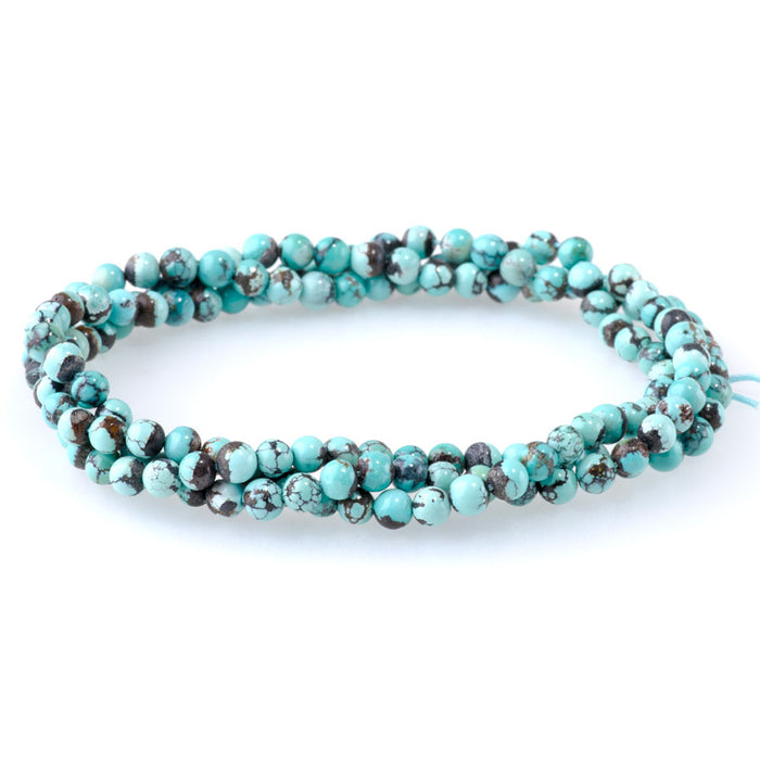 Hubei Turquoise 4mm Blue Green Round - 24 Inch