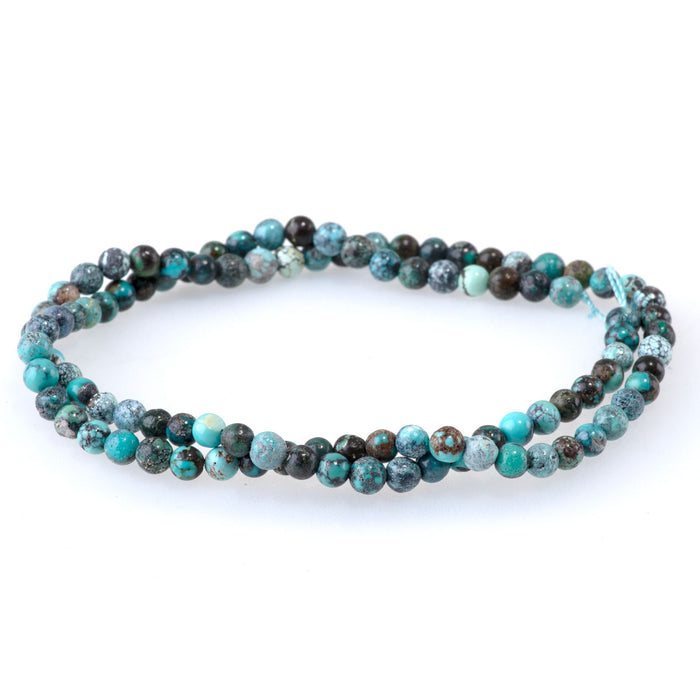 Hubei Turquoise 4mm Blue with Matix Round AA Grade - 15-16 Inch