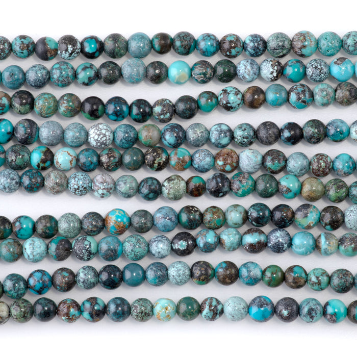 Hubei Turquoise 4mm Blue with Matix Round AA Grade - 15-16 Inch