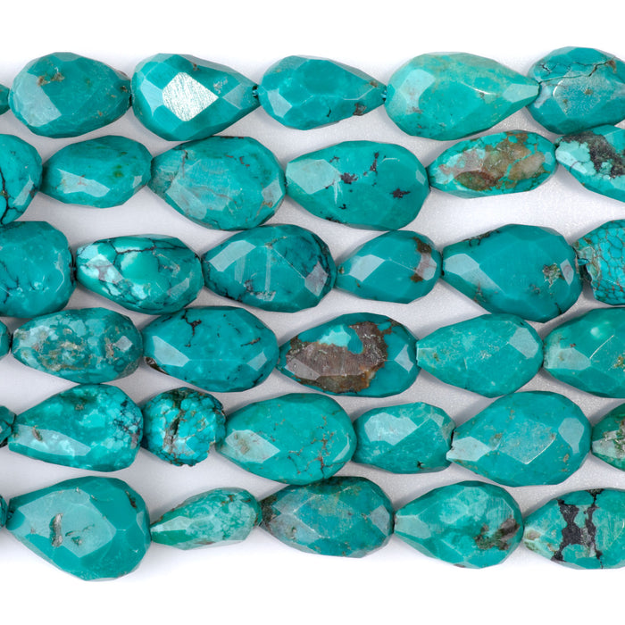 Hubei Turquoise 9x13-12x18mm Blue Faceted Tear Drop AA Grade - 15-16 Inch