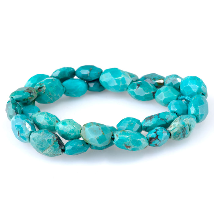 Hubei Turquoise 8x10-13x16mm Blue Free Form Faceted Oval AA Grade - 15-16 Inch