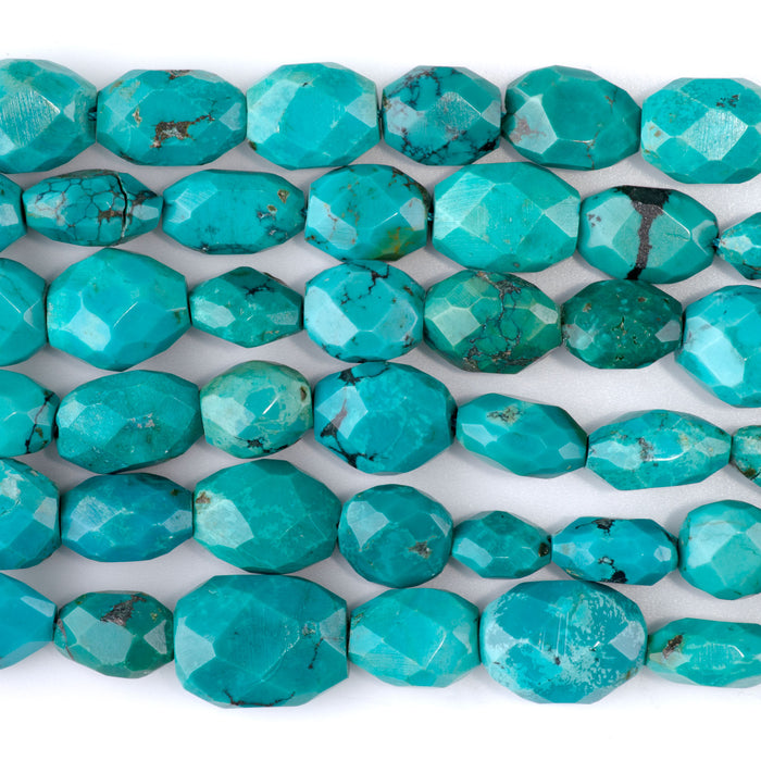Hubei Turquoise 8x10-13x16mm Blue Free Form Faceted Oval AA Grade - 15-16 Inch