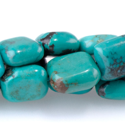 This is a Dakota Stones 8x10-10x12mm Hubei Turquoise Blue Rectangle Gemstone strand with A grade free-form beads in 15-16 inch strand.
