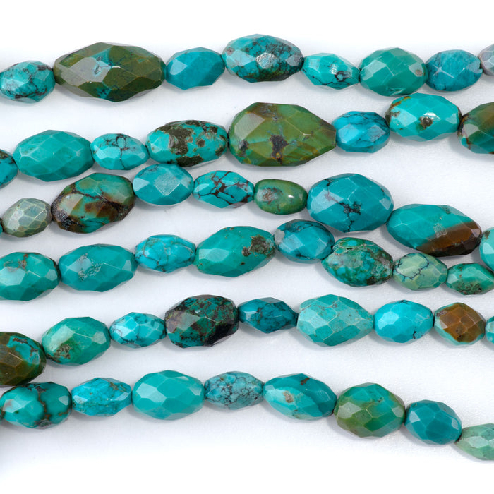 Hubei Turquoise 6x9-10x14mm Blue Faceted Nugget AA Grade - 15-16 Inch