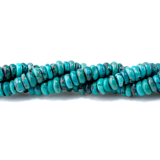 This is a Dakota Stones 9-10mm Hubei Turquoise Blue Matrix Gemstone strand with AA grade free-form rondelle beads in 15-16 inch strand.
