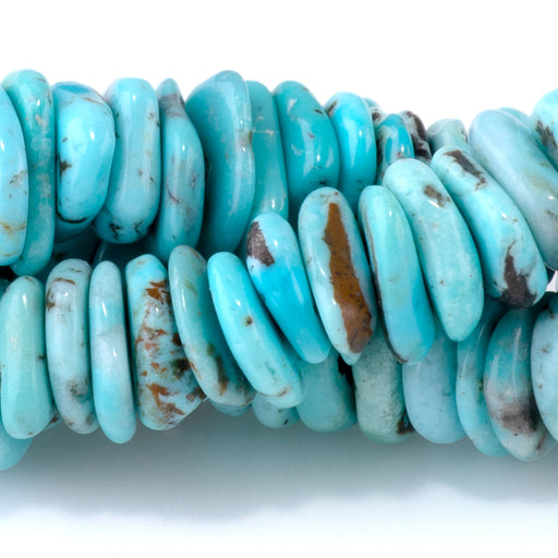This is a Dakota Stones 7-8mm Hubei Turquoise Blue Gemstone strand with irregular heishi beads in 15-16 inch strand.