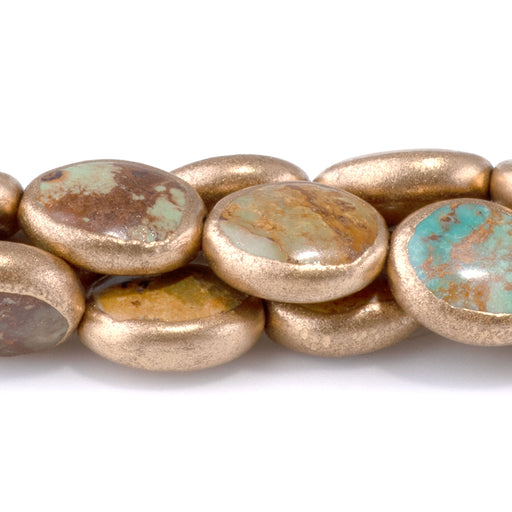 This is a Dakota Stones 8x10mm Hubei Turquoise Copper Painted Edge Gemstone strand with oval beads in 15-16 inch strand.