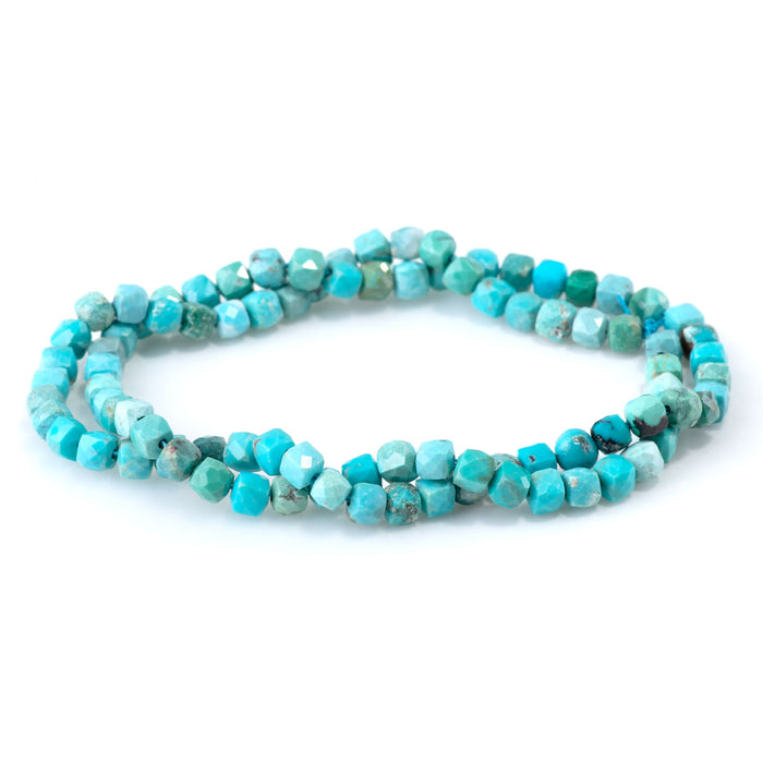 Hubei Turquoise 4mm Blue Faceted Cube AAA - 15-16 Inch