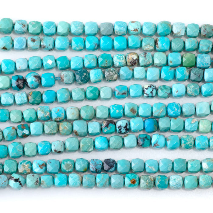 Hubei Turquoise 4mm Blue Faceted Cube AAA - 15-16 Inch