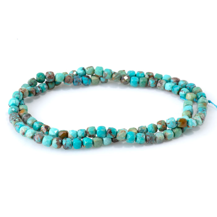 Hubei Turquoise 4mm Blue Green Faceted Cube AA - 15-16 Inch