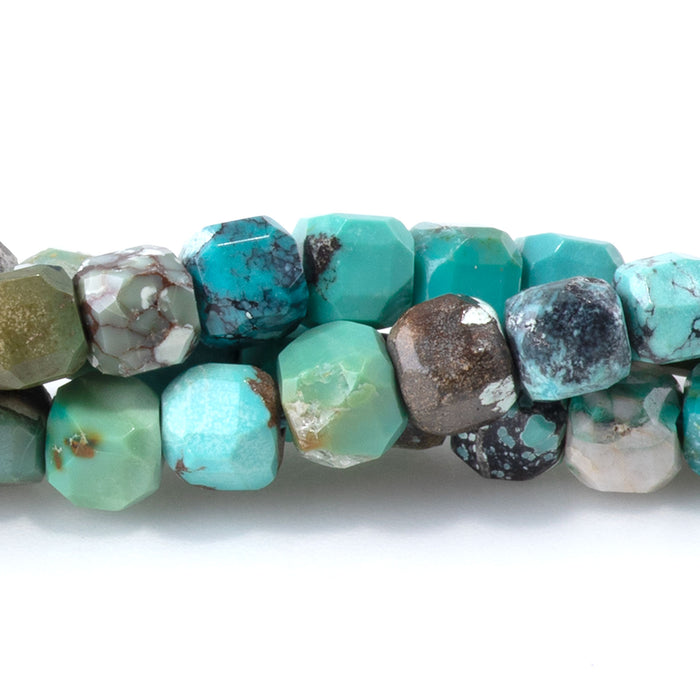Hubei Turquoise 4mm Blue with Matrix Faceted Cube AA - 15-16 Inch