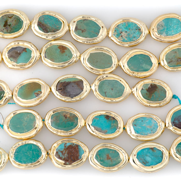 Hubei Turquoise13x18mm Gold Plated Puff Oval - 4 Inch Strand (Approx. 6pcs)