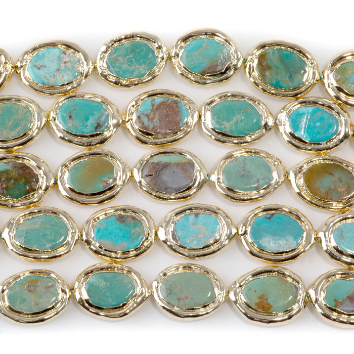 Hubei Turquoise13x18mm Gold Plated Puff Oval - 4 Inch Strand (Approx. 6pcs)