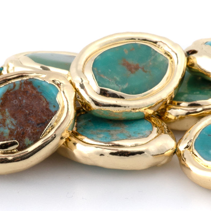 Hubei Turquoise13x18mm Gold Plated Puff Oval - 4 Inch Strand (Approx. 6pcs)