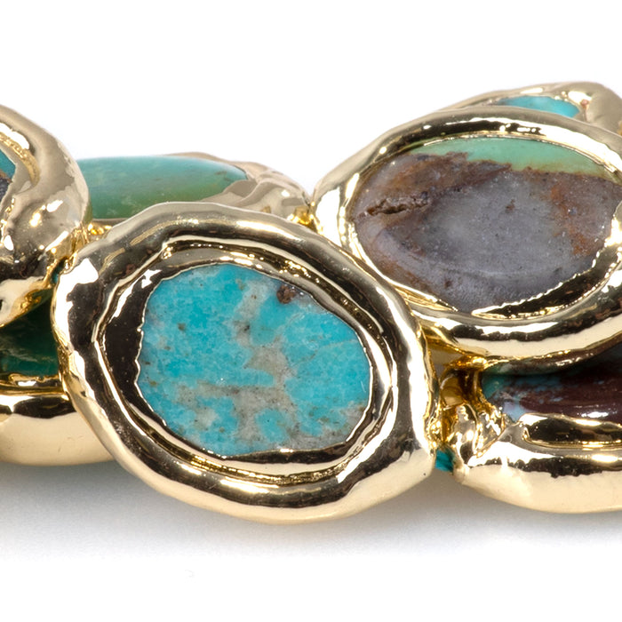 Hubei Turquoise13x18mm Gold Plated Puff Oval - 4 Inch Strand (Approx. 6pcs)