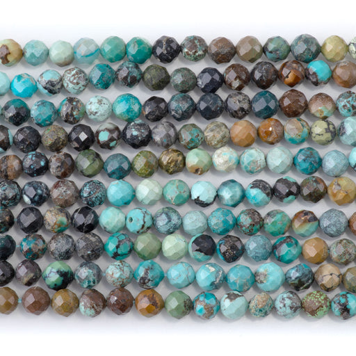 This is a Dakota Stones 5mm Hubei Turquoise Banded Gemstone strand with faceted round beads in 15-16 inch strand.