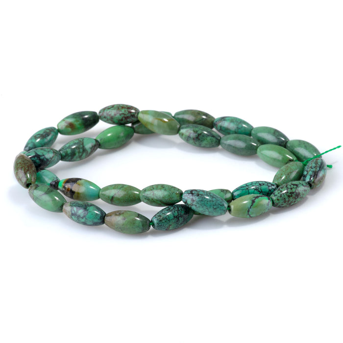 Hubei Turquoise 5x12mm Green Rice Beads A Grade - 15-16 Inch