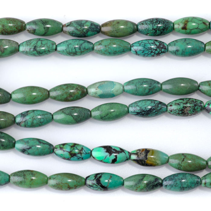 Hubei Turquoise 5x12mm Green Rice Beads A Grade - 15-16 Inch
