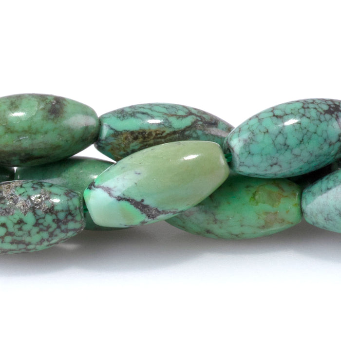 Hubei Turquoise 5x12mm Green Rice Beads A Grade - 15-16 Inch