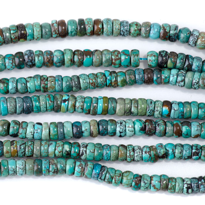 Hubei Turquoise 4x6mm Tyre Beads AA Grade - 15-16 Grade