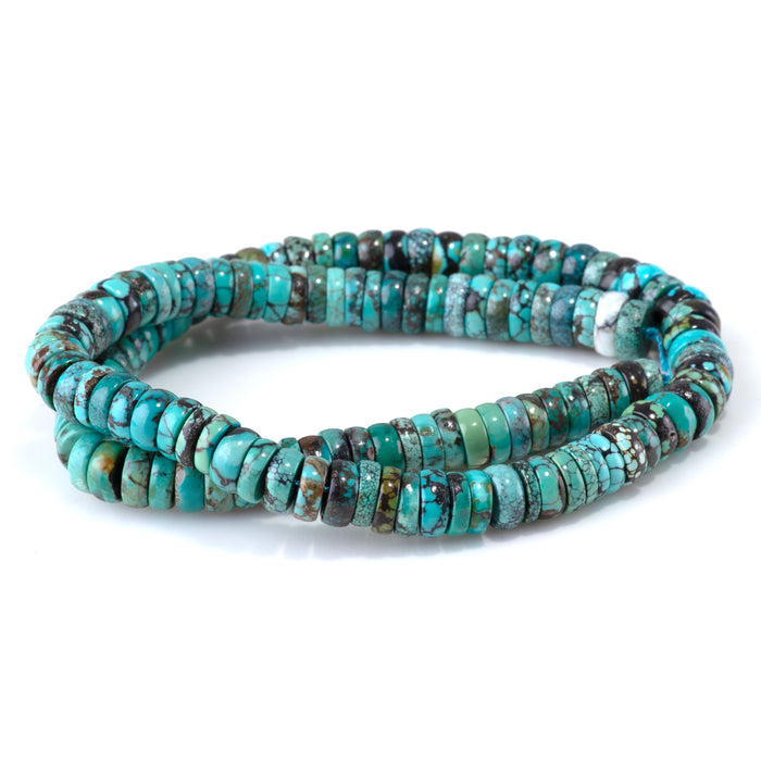 Hubei Turquoise 3x7mm Tyre Beads AA Grade - 15-16 Inch