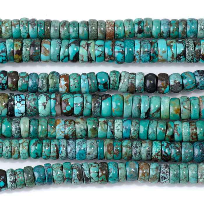 Hubei Turquoise 3x7mm Tyre Beads AA Grade - 15-16 Inch
