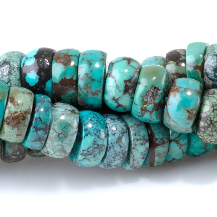 Hubei Turquoise 3x7mm Tyre Beads AA Grade - 15-16 Inch