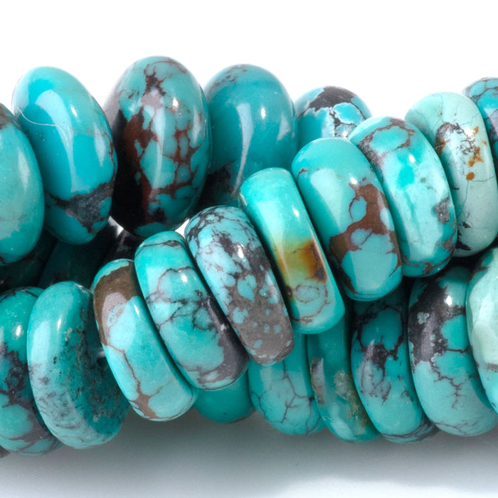 This is a Dakota Stones 4x10mm Hubei Turquoise Gemstone strand with tyre beads in 15-16 inch strand.