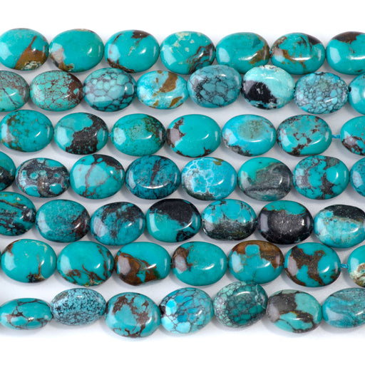 This is a Dakota Stones 8x10mm Hubei Turquoise Puff Grade Gemstone strand with AA grade oval beads.