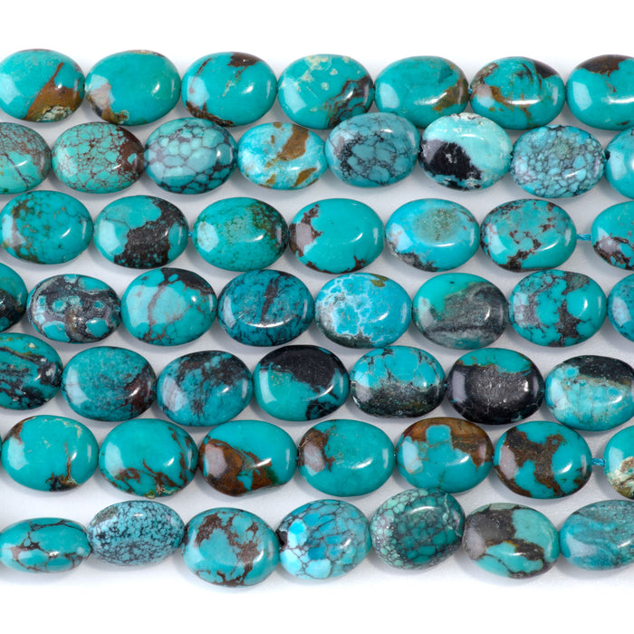 This is a Dakota Stones 8x10mm Hubei Turquoise Puff Grade Gemstone strand with AA grade oval beads.