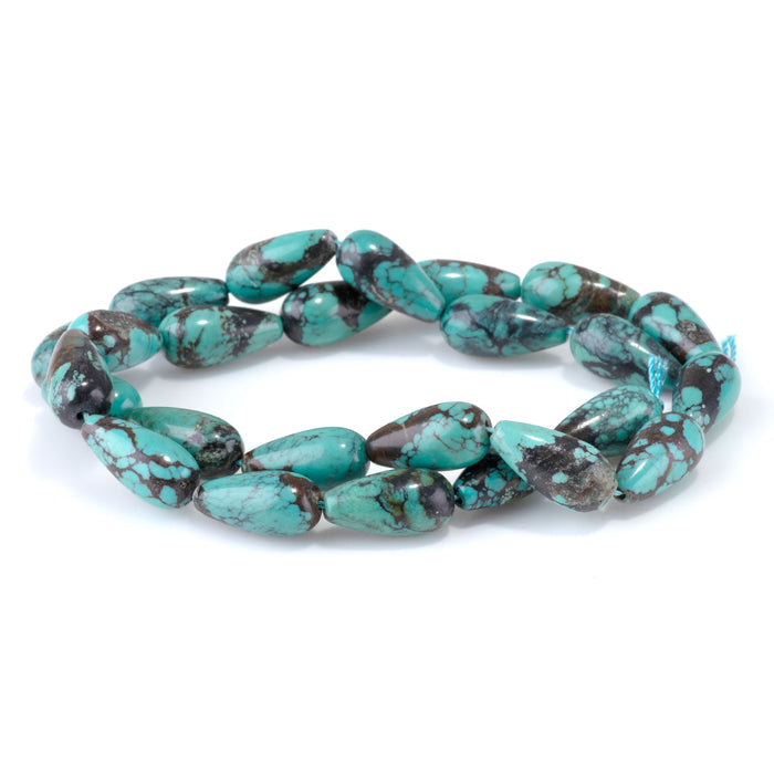This is a Dakota Stones 8x16mm Hubei Turquoise Gemstone strand with AA grade tear drop beads in 15-16 inch strand.