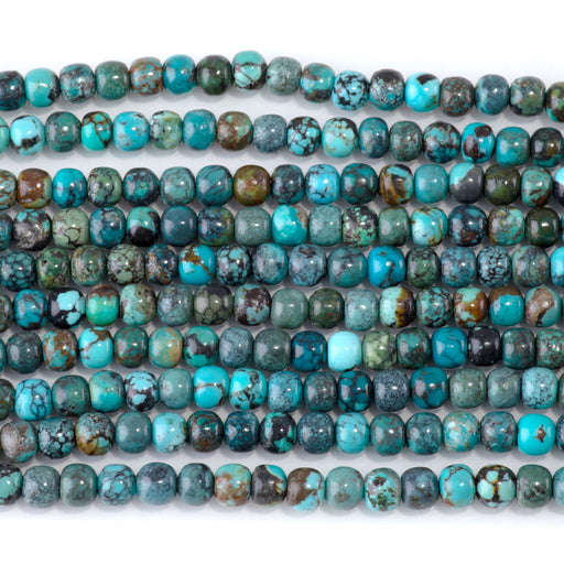 This is a Dakota Stones 4x5mm Hubei Turquoise Gemstone strand with AA grade barrel beads in 15-16 inch strand.