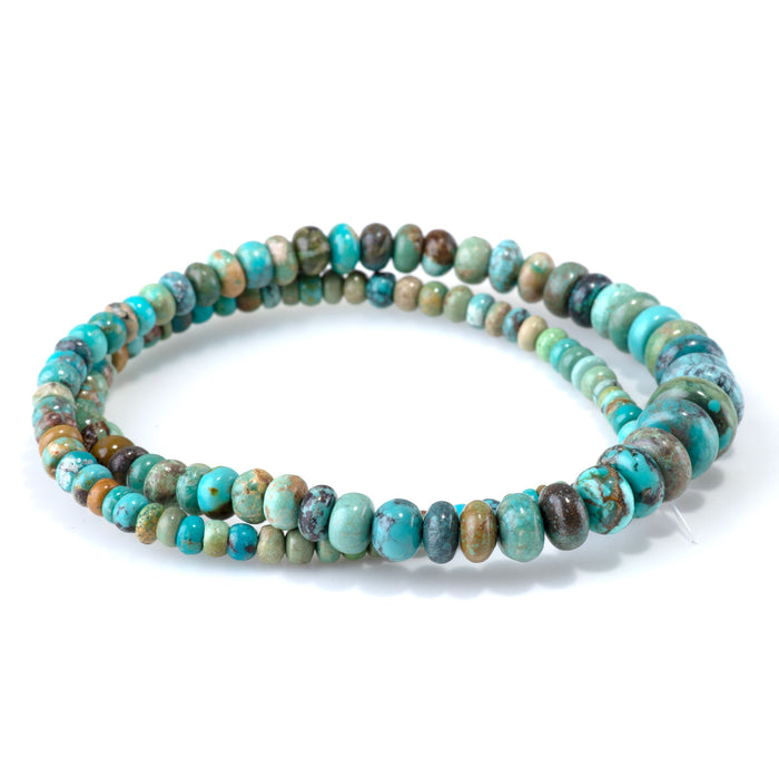 This is a Dakota Stones 4-10mm Hubei Turquoise Gemstone strand with rondelle beads in 15-16 inch strand.
