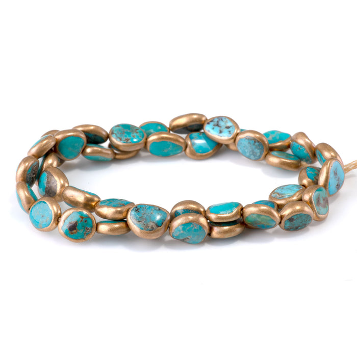 Hubei Turquoise with Copper Painted Edge 9-13mm Free Form Bead - 15-16 Inch