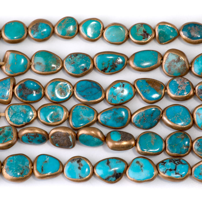 Hubei Turquoise with Copper Painted Edge 9-13mm Free Form Bead - 15-16 Inch