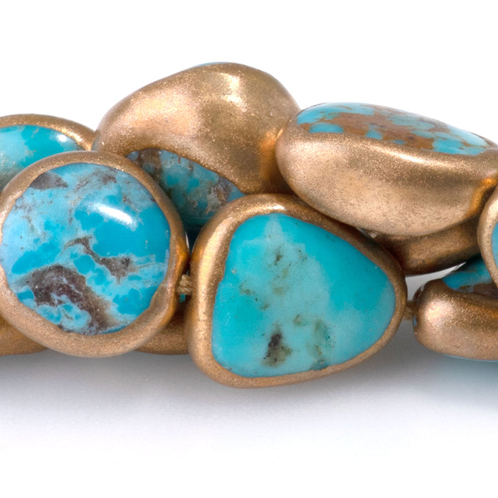 Hubei Turquoise with Copper Painted Edge 9-13mm Free Form Bead - 15-16 Inch