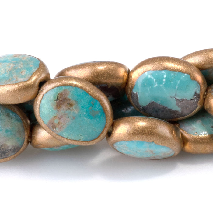Hubei Turquoise with Copper Painted Edge Blue-Green 8x10mm Oval Bead - 15-16 Inch