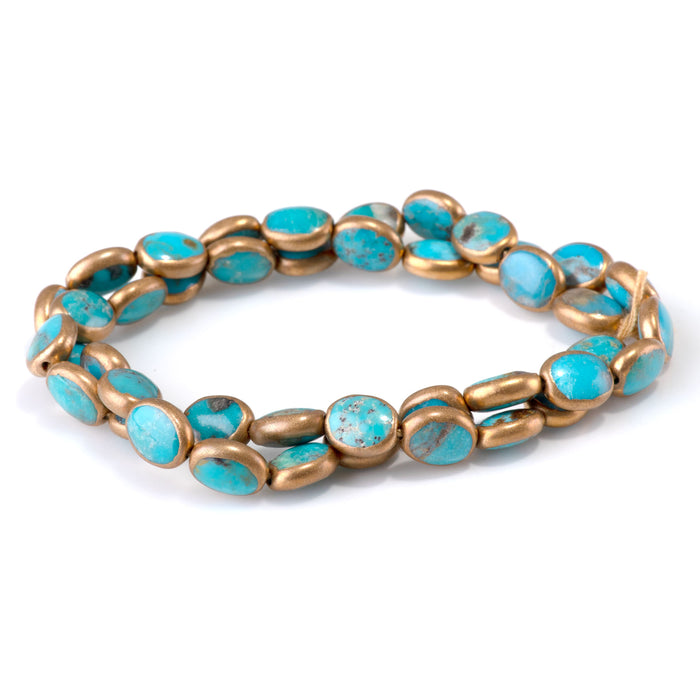 Hubei Turquoise with Copper Painted Edge 8x10mm Blue Oval Bead - 15-16 Inch