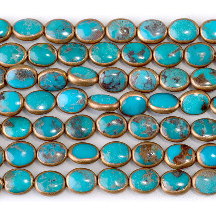 Hubei Turquoise with Copper Painted Edge 8x10mm Blue Oval Bead - 15-16 Inch