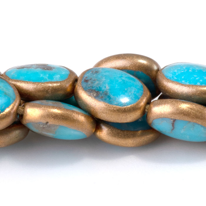 Hubei Turquoise with Copper Painted Edge 8x10mm Blue Oval Bead - 15-16 Inch