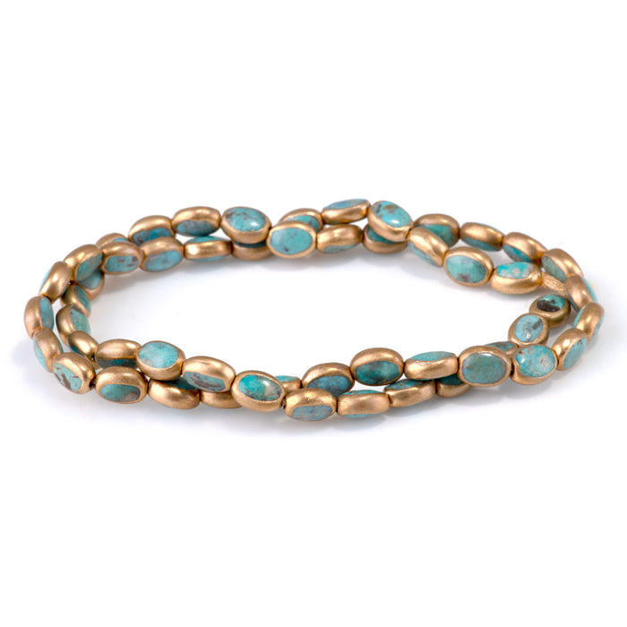 Hubei Turquoise with Copper Painted Edge 6x8mm Blue Oval Bead - 15-16 Inch