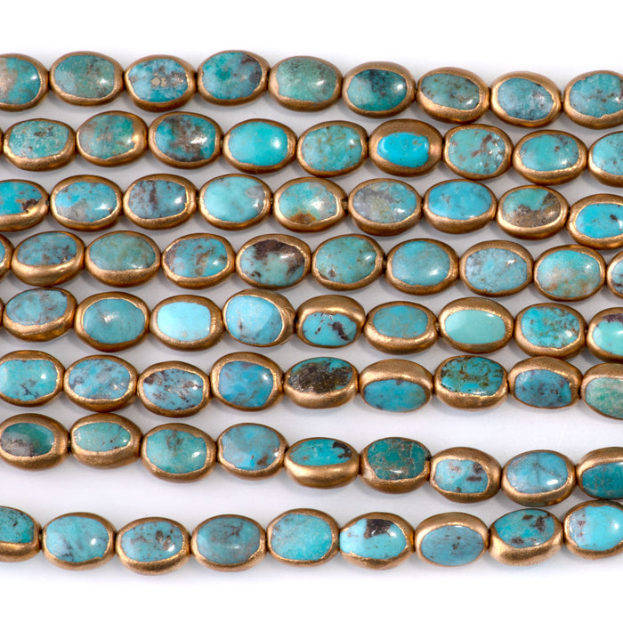 Hubei Turquoise with Copper Painted Edge 6x8mm Blue Oval Bead - 15-16 Inch