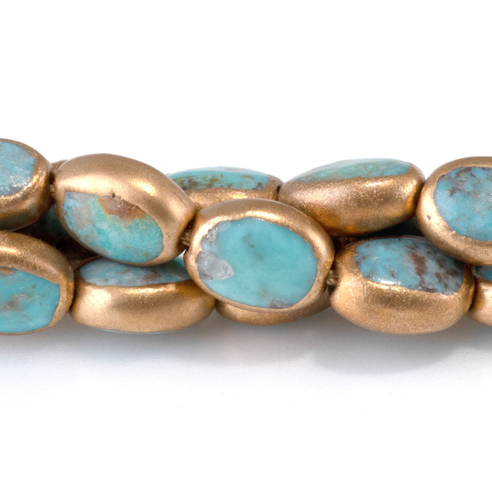Hubei Turquoise with Copper Painted Edge 6x8mm Blue Oval Bead - 15-16 Inch