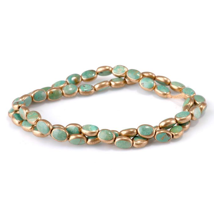 Hubei Turquoise with Copper Painted Edge 6x8mm Green Oval Bead - 15-16 Inch