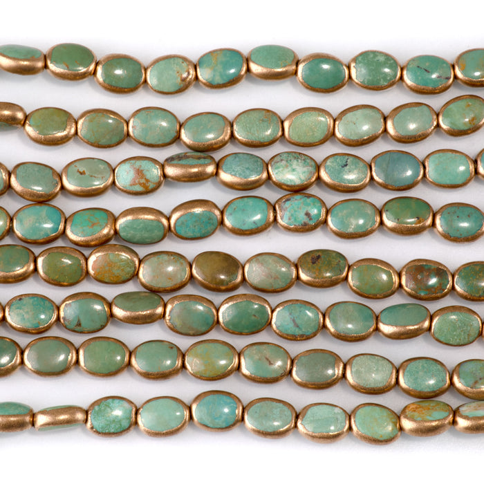 Hubei Turquoise with Copper Painted Edge 6x8mm Green Oval Bead - 15-16 Inch