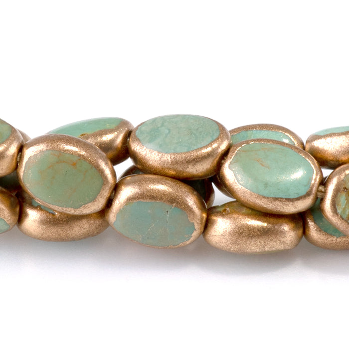 Hubei Turquoise with Copper Painted Edge 6x8mm Green Oval Bead - 15-16 Inch