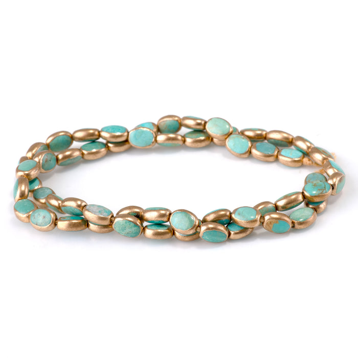Hubei Turquoise with Copper Painted Edge 6x8mm Blue-Green Oval Bead - 15-16 Inch