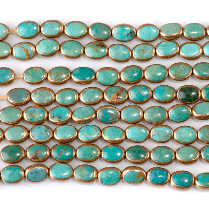 Hubei Turquoise with Copper Painted Edge 6x8mm Blue-Green Oval Bead - 15-16 Inch